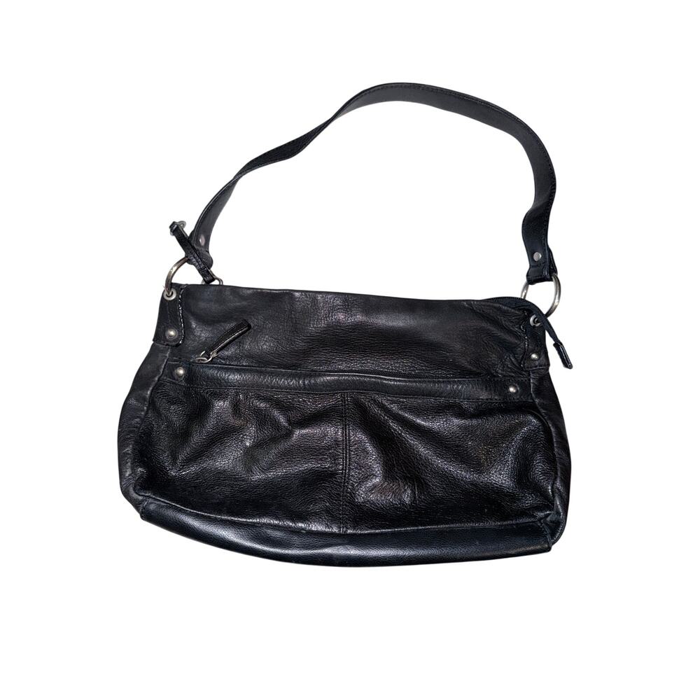 Vintage St. John’s bay black genuine leather shoulder bag purse pockets slouchy